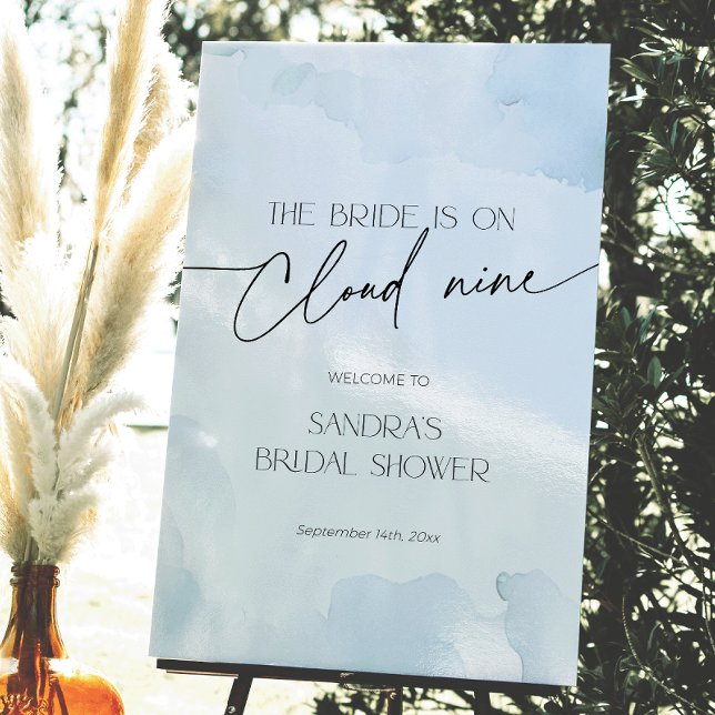 On Cloud Nine Blue Bridal Shower Welcome Sign (Shes on cloud nine blue welcome sign for modern bridal shower)