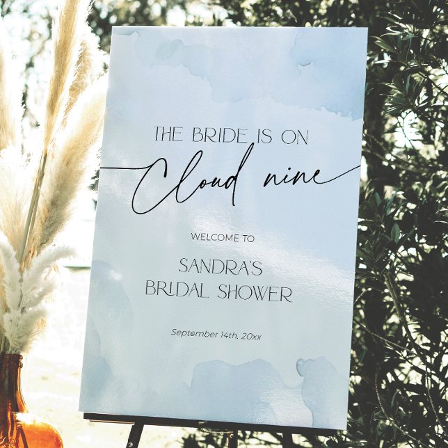 On Cloud Nine Blue Bridal Shower Welcome Sign (The bride is on cloud nine blue bridal shower welcome sign)
