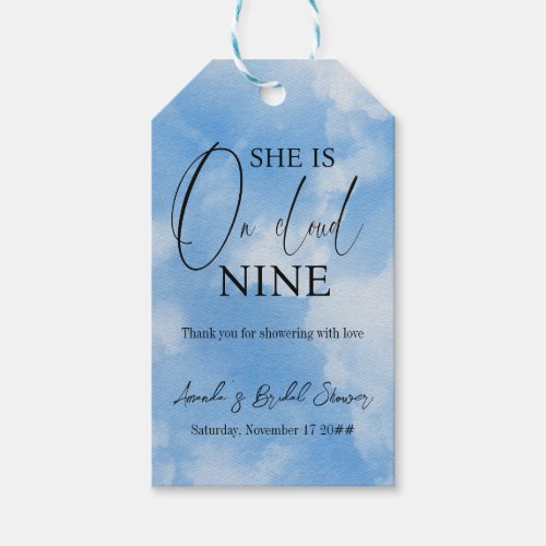 On Cloud Nine Calligraphy Blue Bridal Shower Thank Gift Tags