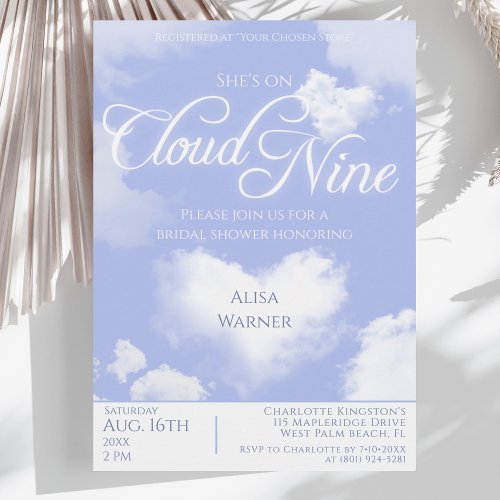 On Cloud Nine Dreamy Heart Clouds Bridal Shower Invitation