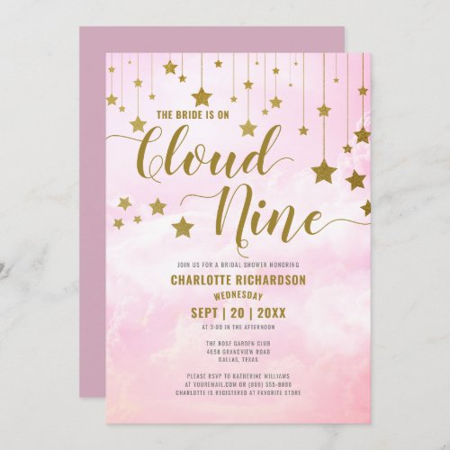 On Cloud Nine Dreamy Pastel Pink Bridal Shower Invitation