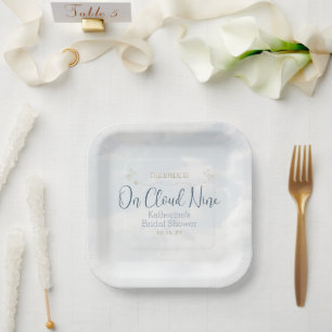 On Cloud Nine Elegant Dusty Blue Bridal Shower Paper Plates