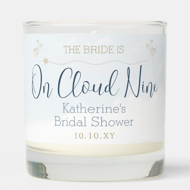On Cloud Nine Elegant Dusty Blue Bridal Shower Scented Candle (Front)
