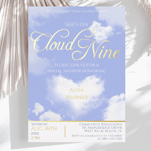 On Cloud Nine Elegant Heart Blue Sky Bridal Shower Foil Invitation
