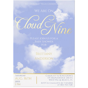 On Cloud Nine Elegant Script Baby Shower Gold Foil Invitation