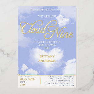 On Cloud Nine Elegant Script Baby Shower Gold Foil Invitation