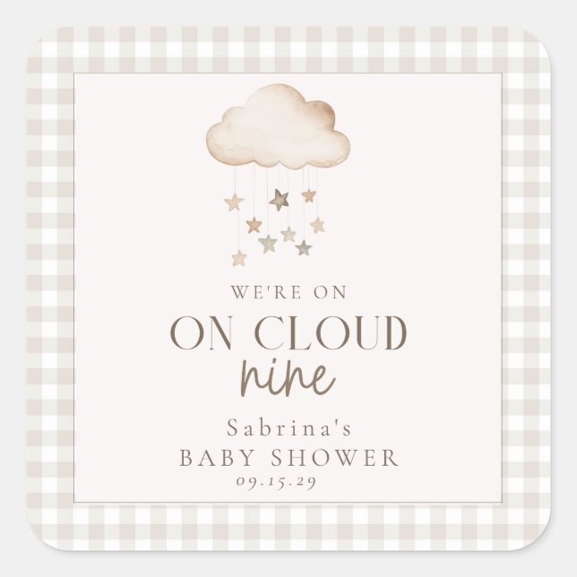 On Cloud Nine Gender Neutral Baby Shower  Square Sticker (Front)