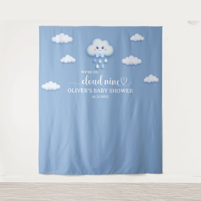 On Cloud Nine Modern Blue Boy Baby Shower  Tapestry (Front)