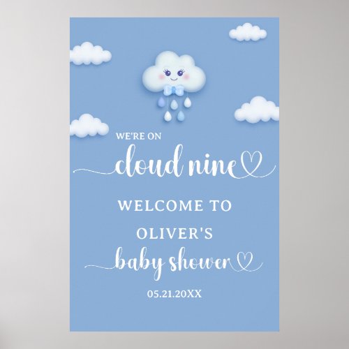 On Cloud Nine Modern Boy Baby Shower Welcome Poster