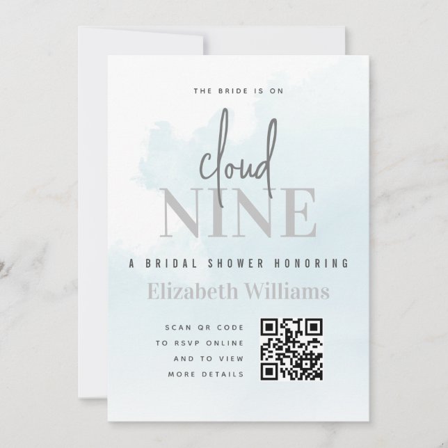 On Cloud Nine Modern Bridal Shower QR Code Rsvp  Invitation (Front)