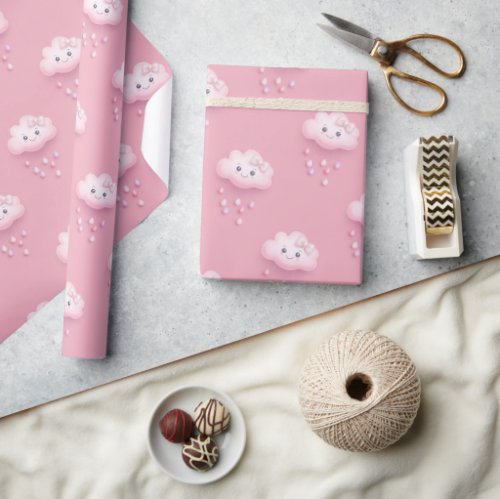 On Cloud Nine Modern Pink Baby Shower  Wrapping Paper