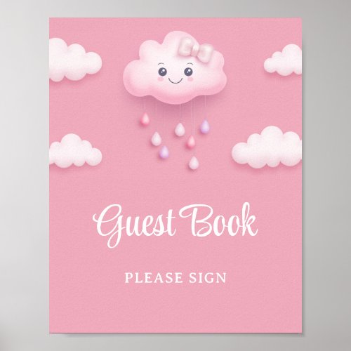 On Cloud Nine Modern Pink Girl Baby guest book