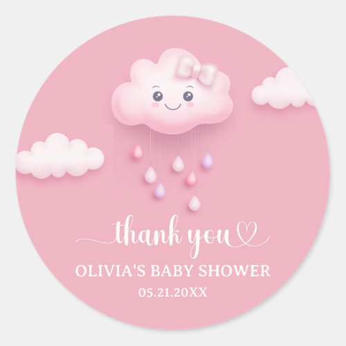 On Cloud Nine Modern Pink Girl Baby Shower  Classic Round Sticker