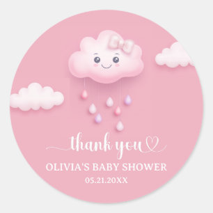 On Cloud Nine Modern Pink Girl Baby Shower  Classic Round Sticker