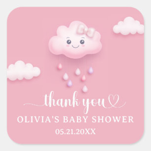 On Cloud Nine Modern Pink Girl Baby Shower  Square Sticker