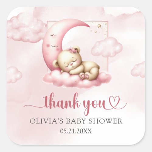 On Cloud Nine Modern Pink Girl Baby Shower sticker