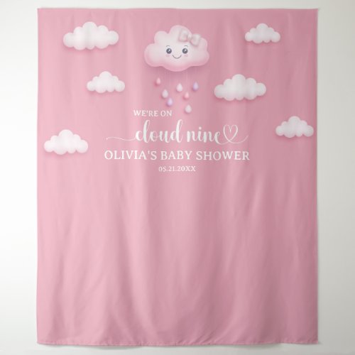 On Cloud Nine Modern Pink Girl Baby Shower  Tapestry