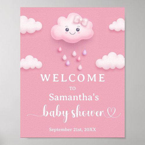 On Cloud Nine Modern Pink Girl Baby Shower welcome Poster