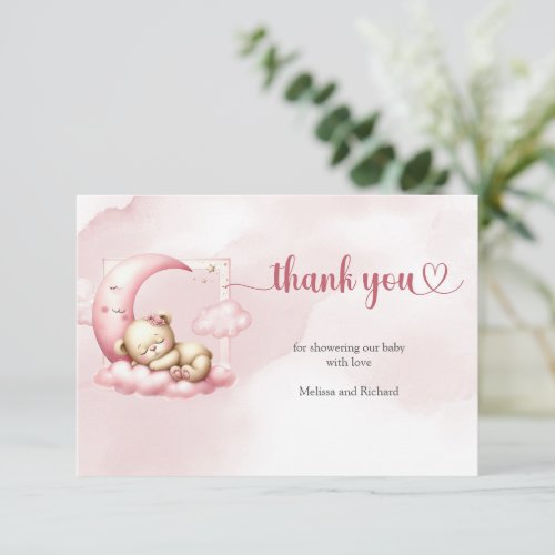 On Cloud Nine Modern Pink Girl bear Thank You  Enclosure Card