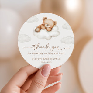 On Cloud Nine Neutral Teddy Bear Baby Shower Favor Classic Round Sticker