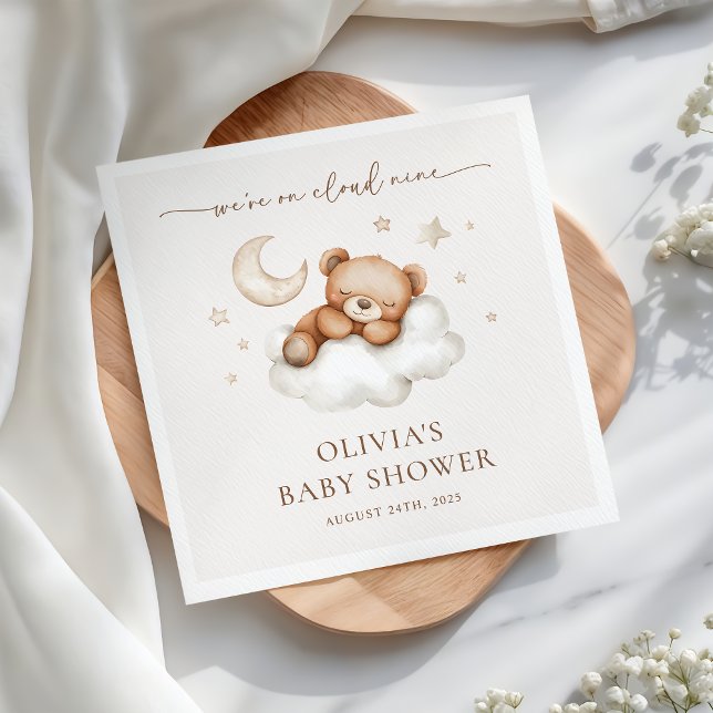 On Cloud Nine Neutral Teddy Bear Baby Shower  Napkins (Creator Uploaded)