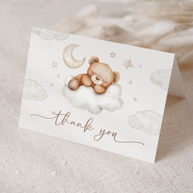 On Cloud Nine Neutral Teddy Bear Baby Shower Thank You Card (Creator Uploaded)