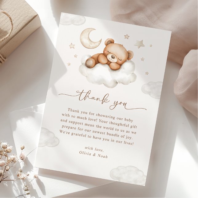 On Cloud Nine Neutral Teddy Bear Baby Shower Thank You Card (Creator Uploaded)