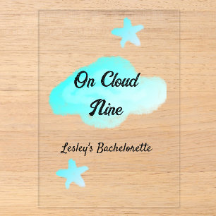 On Cloud nine pastel blue clouds star bachelorett Acrylic Invitations