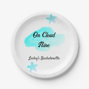 On Cloud nine pastel blue clouds star bachelorett Paper Plates
