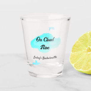 On Cloud nine pastel blue clouds star bachelorett Shot Glass