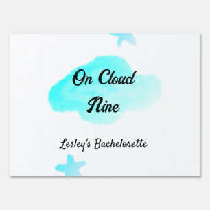 On Cloud nine pastel blue clouds star bachelorett Sign