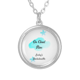 On Cloud nine pastel blue clouds star bachelorett Silver Plated Necklace