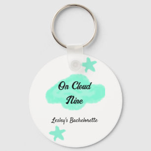 On Cloud nine pastel green clouds star bachelorett Keychain