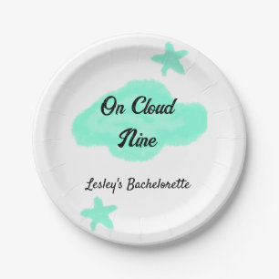 On Cloud nine pastel green clouds star bachelorett Paper Plates