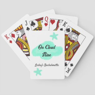 On Cloud nine pastel green clouds star bachelorett Poker Cards