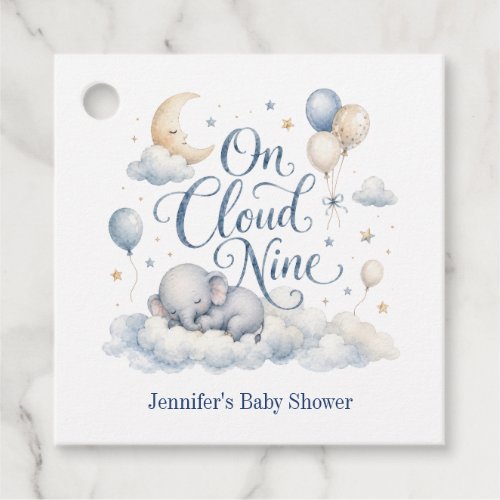 On Cloud Nine, Personalized Blue Elephant Moon Boy Favor Tags