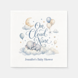On Cloud Nine, Personalized Blue Elephant Moon Boy Napkins