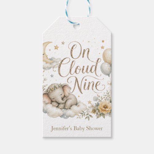 On Cloud Nine, Personalized Gender Neutral Elephan Gift Tags