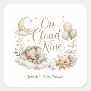 On Cloud Nine, Personalized Gender Neutral Elephan Square Sticker