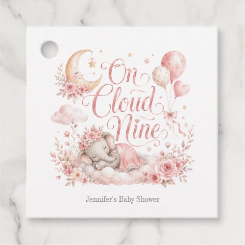 On Cloud Nine, Personalized Pink Elephant Moon Favor Tags