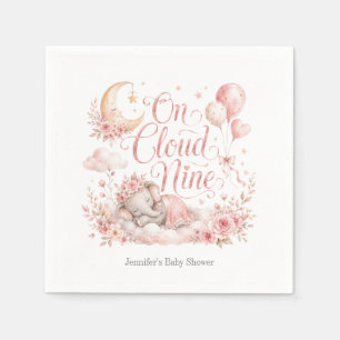 On Cloud Nine, Personalized Pink Elephant Moon Gir Napkins