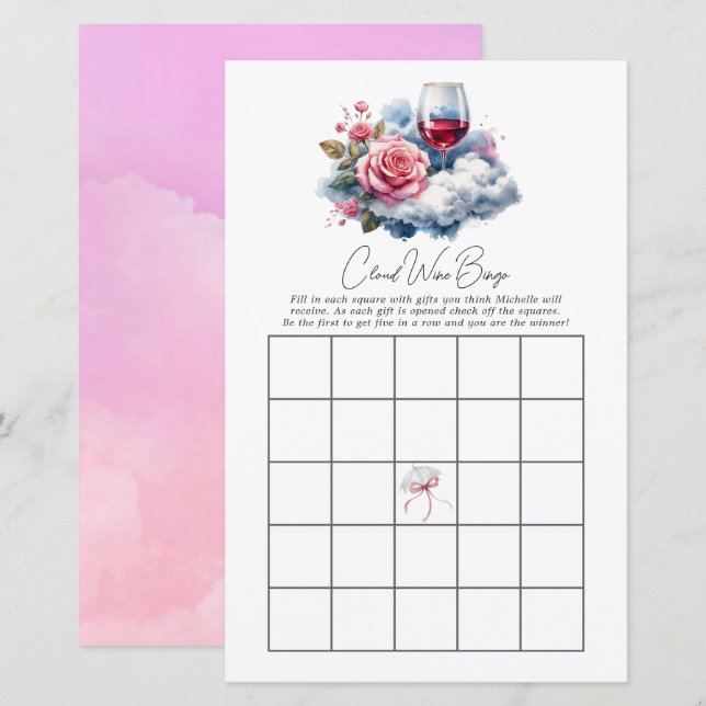 On Cloud Wine Bridal Shower Bingo Game (Front/Back)