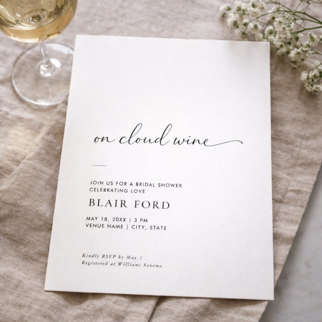 On Cloud Wine Simple Modern Bridal Shower Invitation (Creator Uploaded)