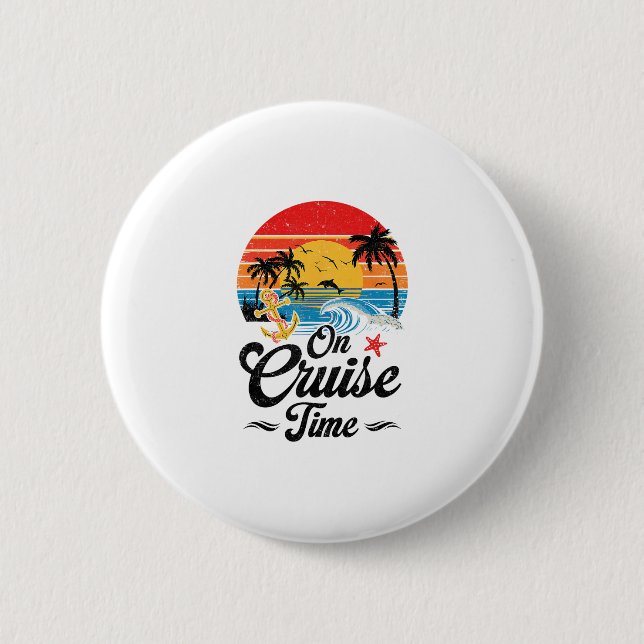 On Cruise Time Coconut Tree Graphic Summer Vacatio Button (Front)