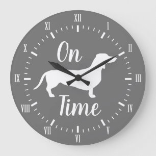 On Dachshund Time Gray & White Large Clock