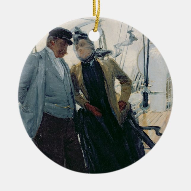 On Deck (oil on canvas) Ceramic Ornament (Front)