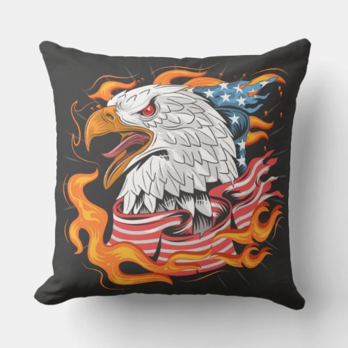 On Fire American Eagle with Black back  Throw Pillow