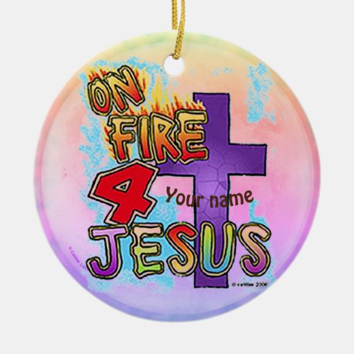 On Fire For Jesus Christian cross  Ceramic Ornament