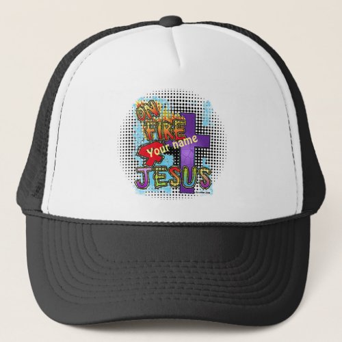 On Fire For Jesus Christian Cross hat