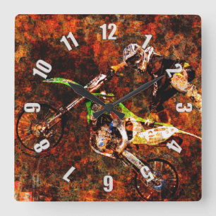 "On Fire" Freestyle Motocross Rider Square Wall Clock